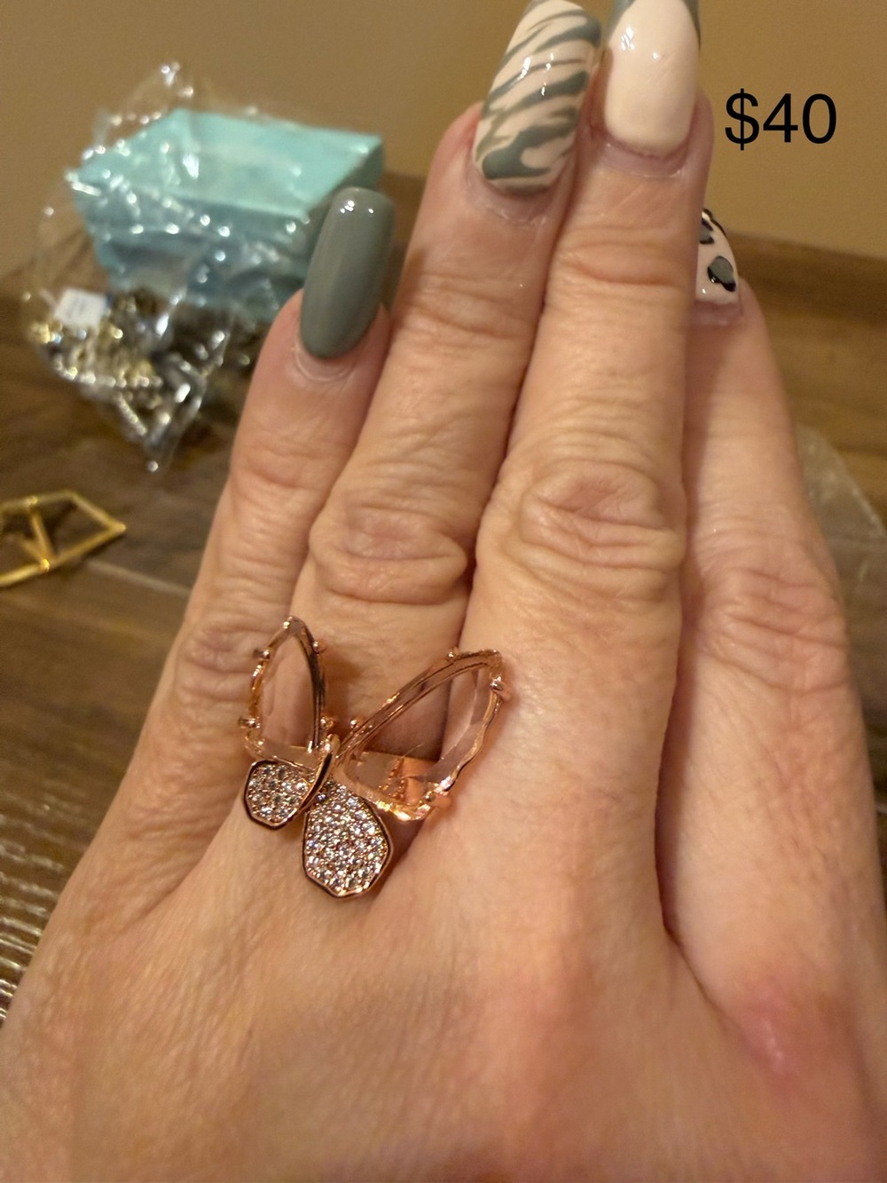 Park Lane Rose Gold Butterfly Ring with Pavé Crystal Accents - Women Jewelry